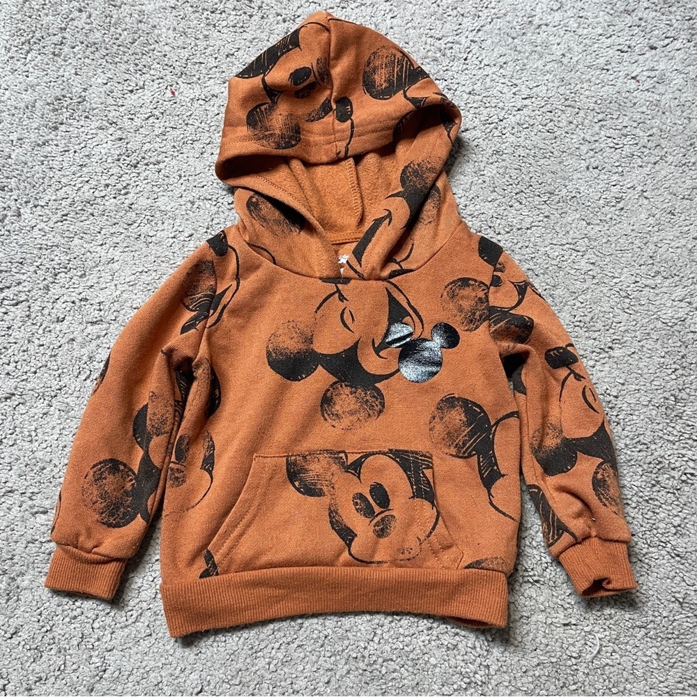 Disney Junior Brown with Black Mickey Mouse Print All Over Hoodie Baby size 12M